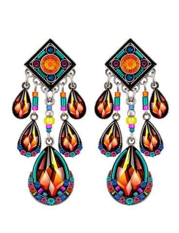 E349P-MC Contessa 5 Drop Chandelier Post Earrings-Multicolor