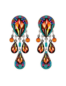 E350P-MC Contessa 3 Drop Chandelier Post Earrings-Multicolor