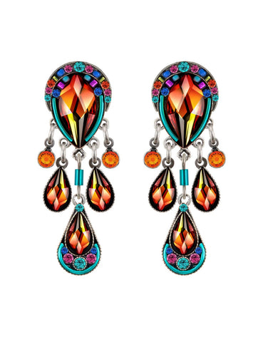 E350P-MC Contessa 3 Drop Chandelier Post Earrings-Multicolor