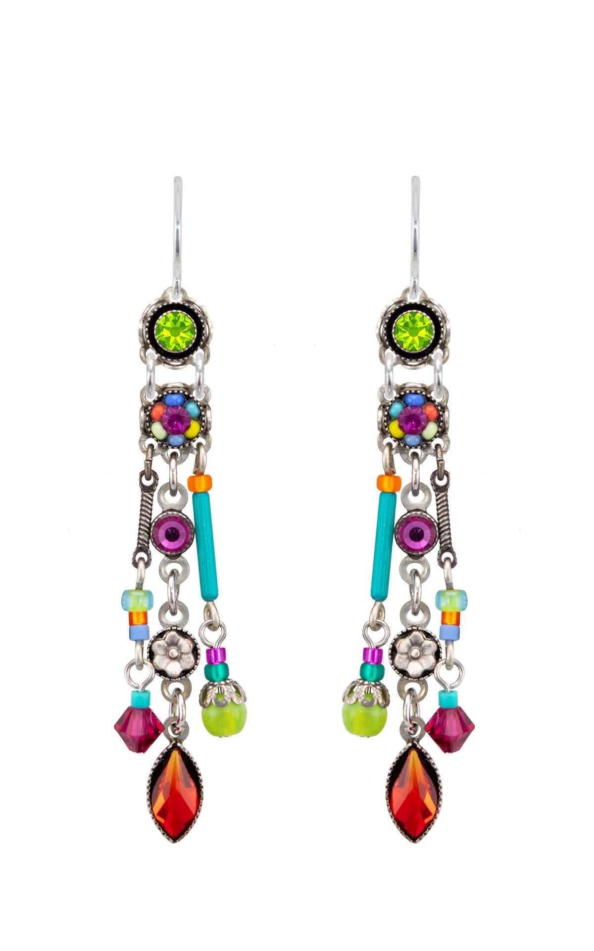 E354-MC Botanical Linear Chandelier Earring-Multicolor