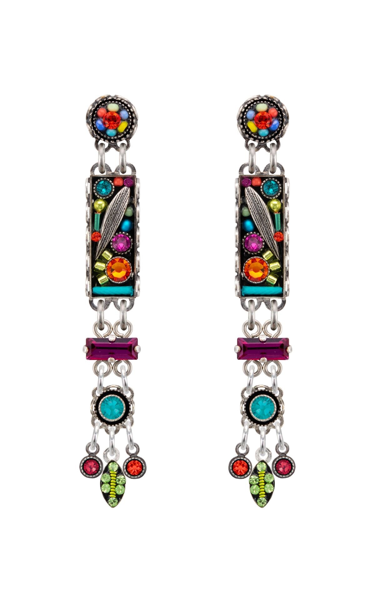 E355P-MC Botanical Linear Chandelier Post Earrings-Multicolor