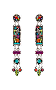 E355P-MC Botanical Linear Chandelier Post Earrings-Multicolor