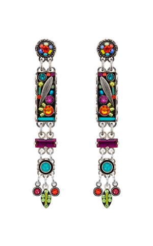 E355P-MC Botanical Linear Chandelier Post Earrings-Multicolor