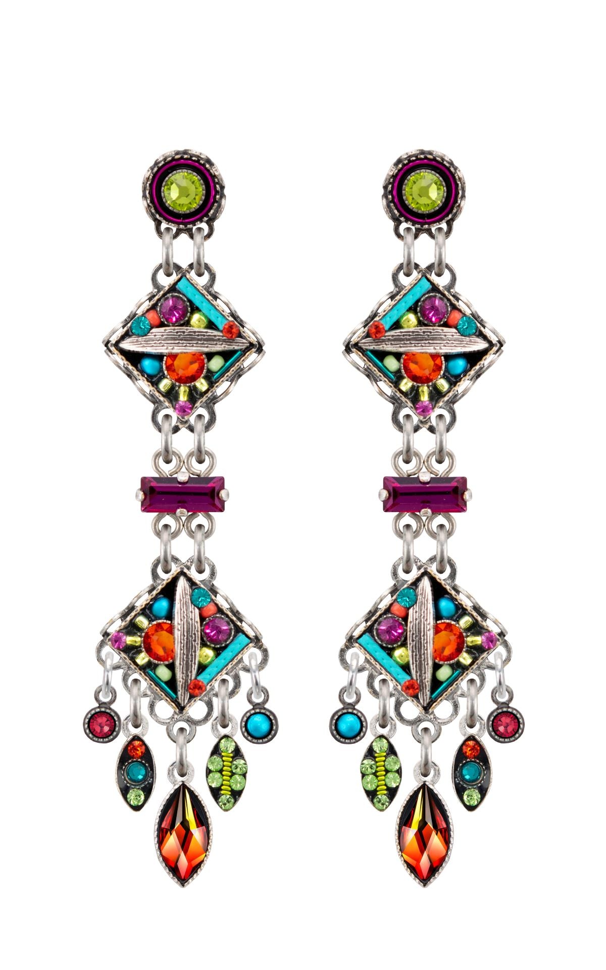 E357P-MC Botanical Linear Chandelier Post Earrings-Multicolor