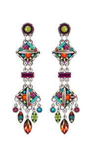 E357P-MC Botanical Linear Chandelier Post Earrings-Multicolor