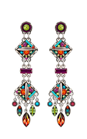 E357P-MC Botanical Linear Chandelier Post Earrings-Multicolor