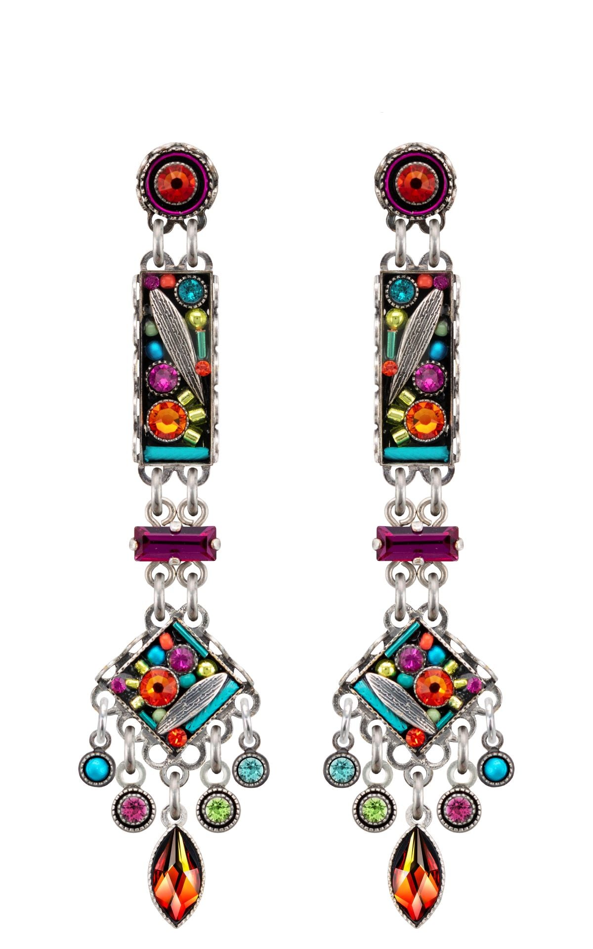 E358P-MC Botanical Linear Chandelier Post Earrings-Multicolor