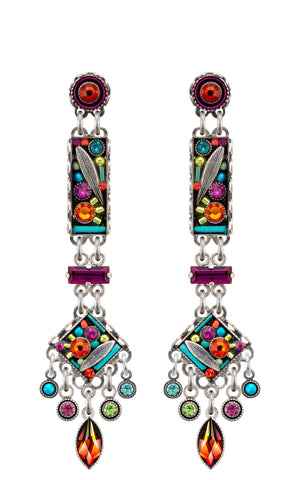 E358P-MC Botanical Linear Chandelier Post Earrings-Multicolor