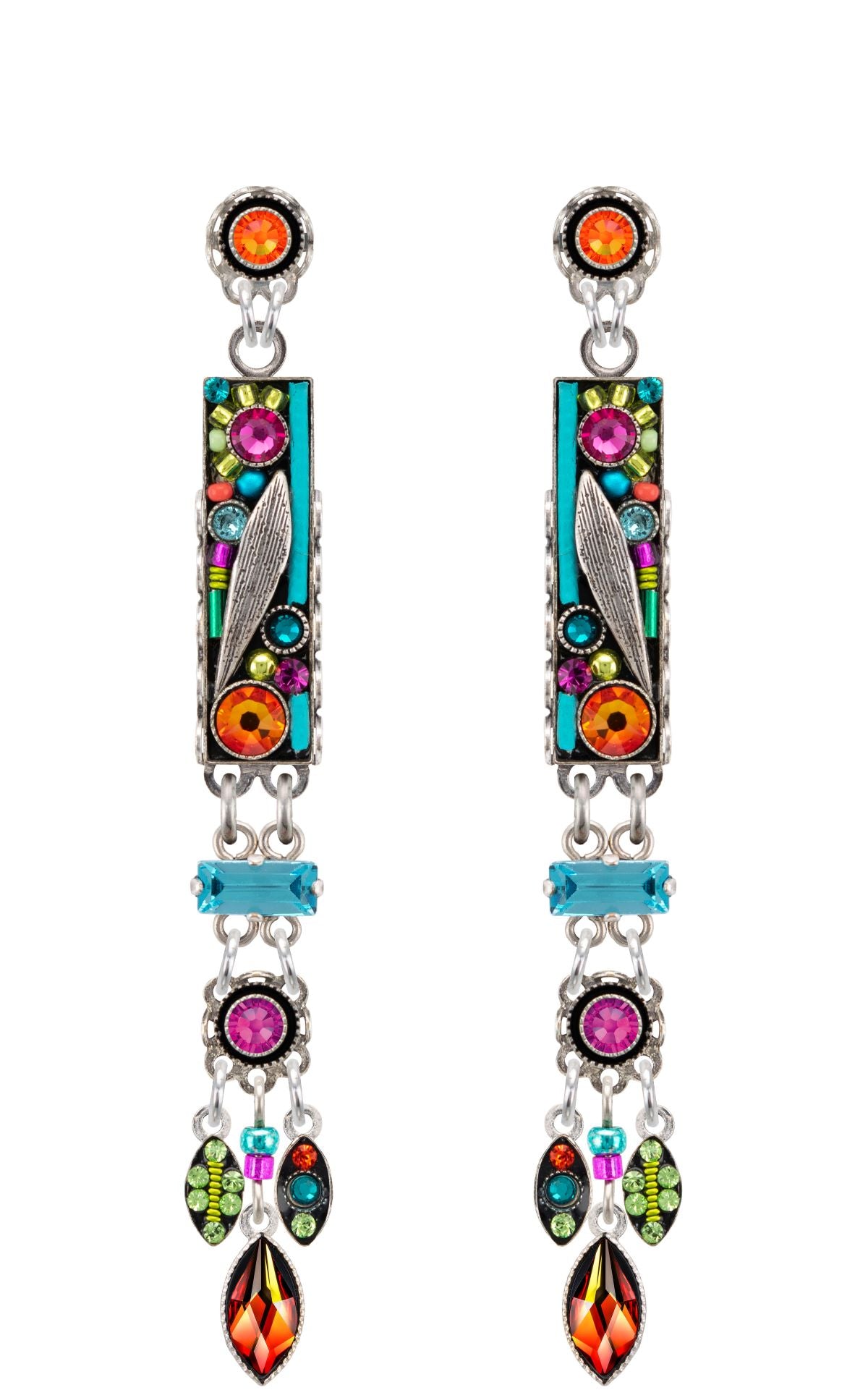 E359P-MC Botanical Linear Chandelier Post Earrings-Multicolor