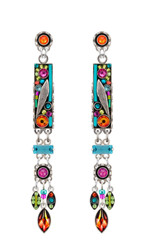 E359P-MC Botanical Linear Chandelier Post Earrings-Multicolor