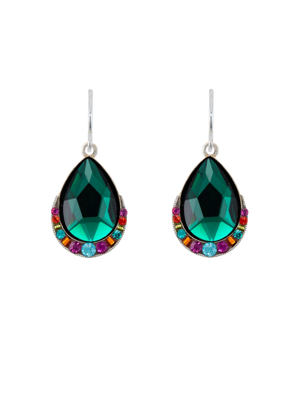 E361-EM Simple Drop Wide Earrings-Emerald
