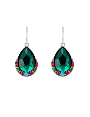 E361-EM Simple Drop Wide Earrings-Emerald