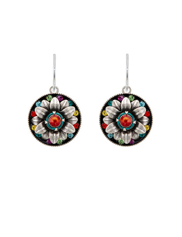 E371-MC Round Flower Earrings-Mulitcolor