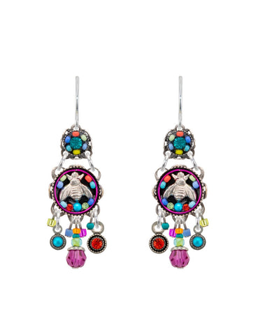 E382-MC Petite Bee Round Drop Earrings-Multicolor
