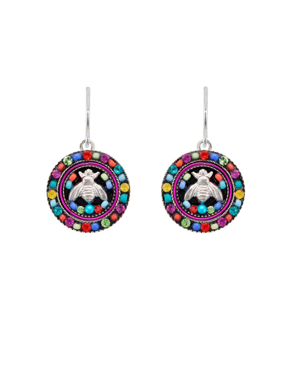 E384-MC Petite Bee Round Earrings-Multicolor