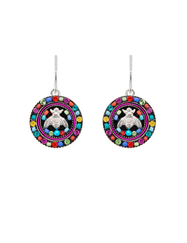 E384-MC Petite Bee Round Earrings-Multicolor