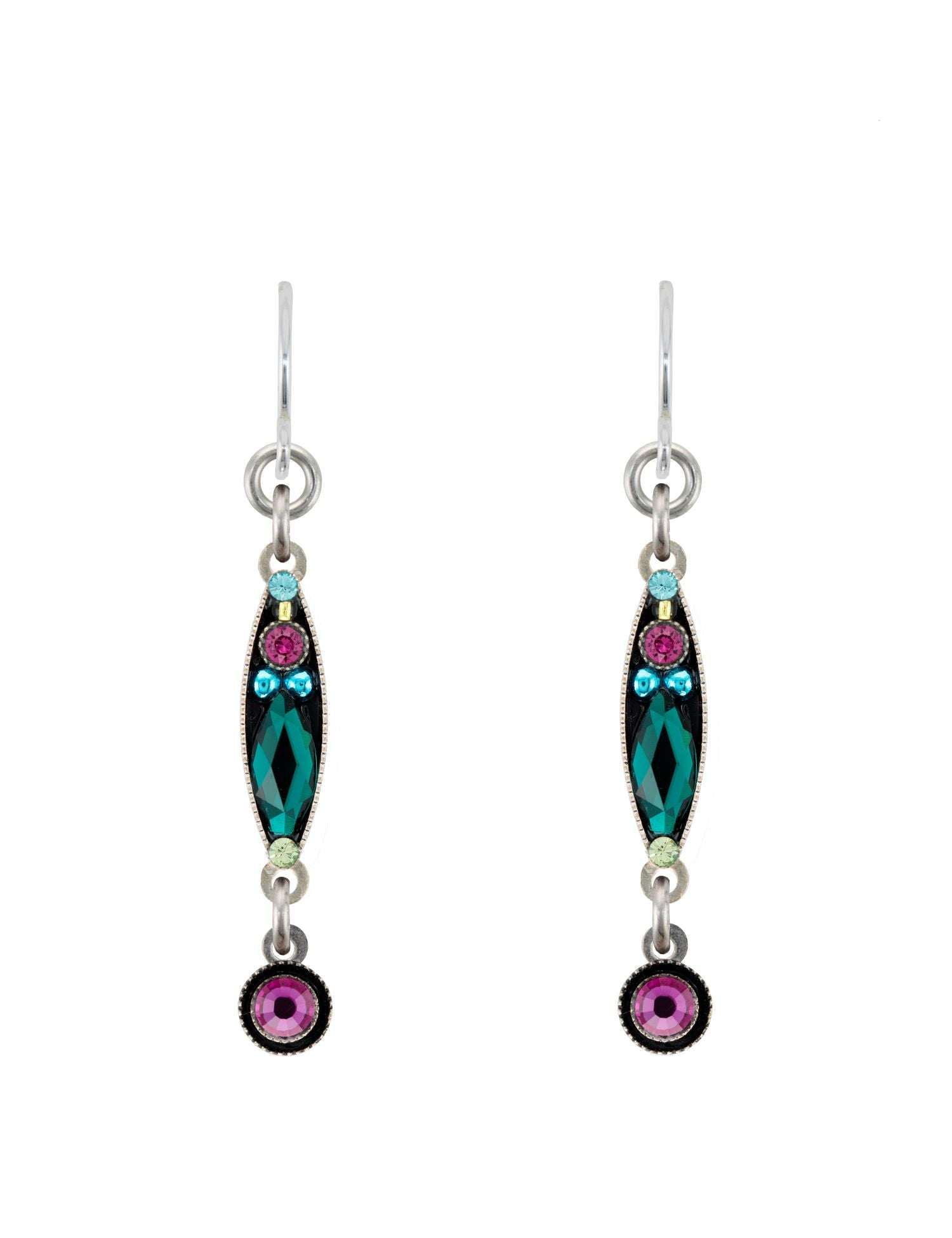 E388-EM Linear Two Tier Earrings-Emerald