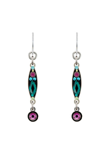 E388-EM Linear Two Tier Earrings-Emerald