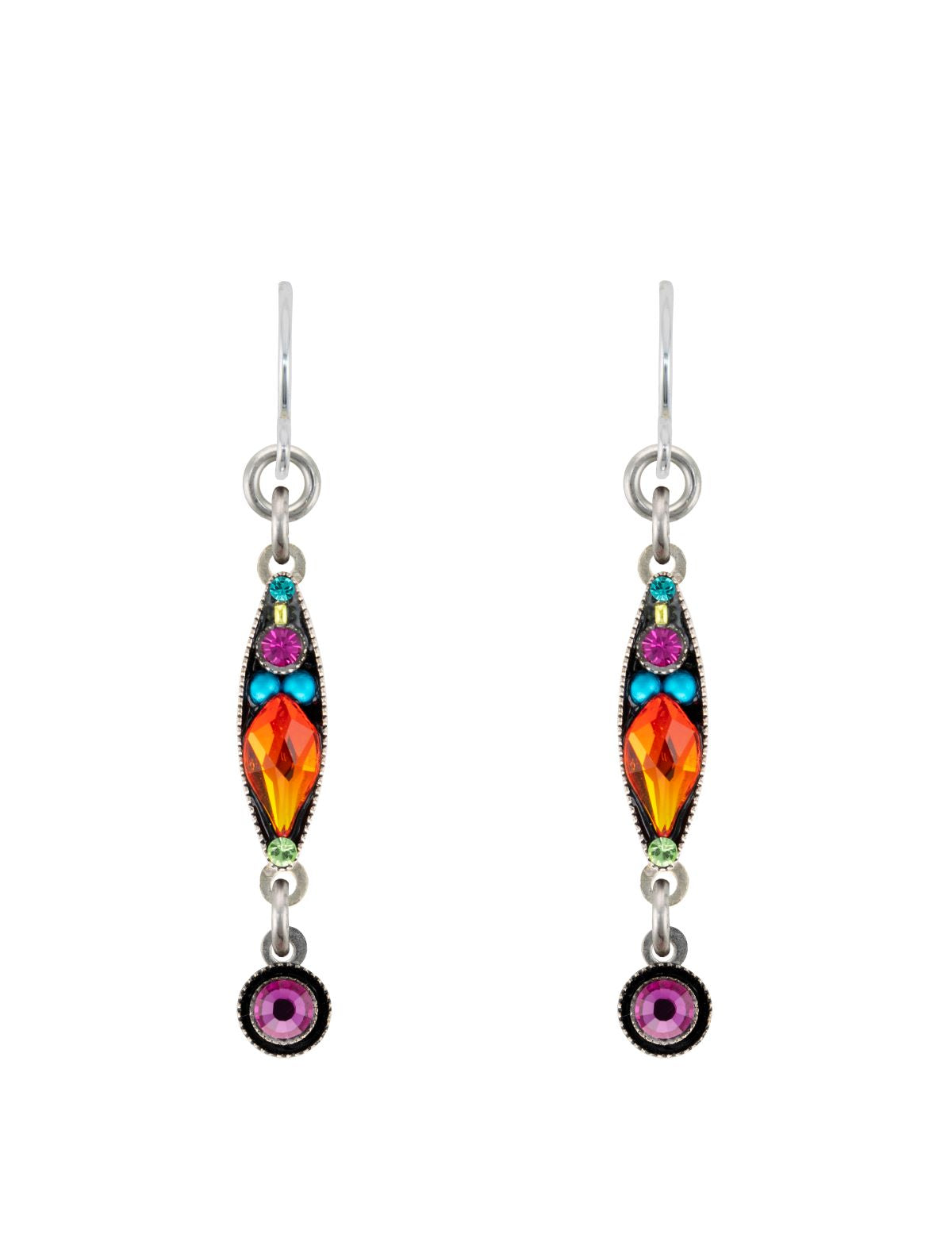 E388-MC Linear Two Tier Earrings - Multicolor