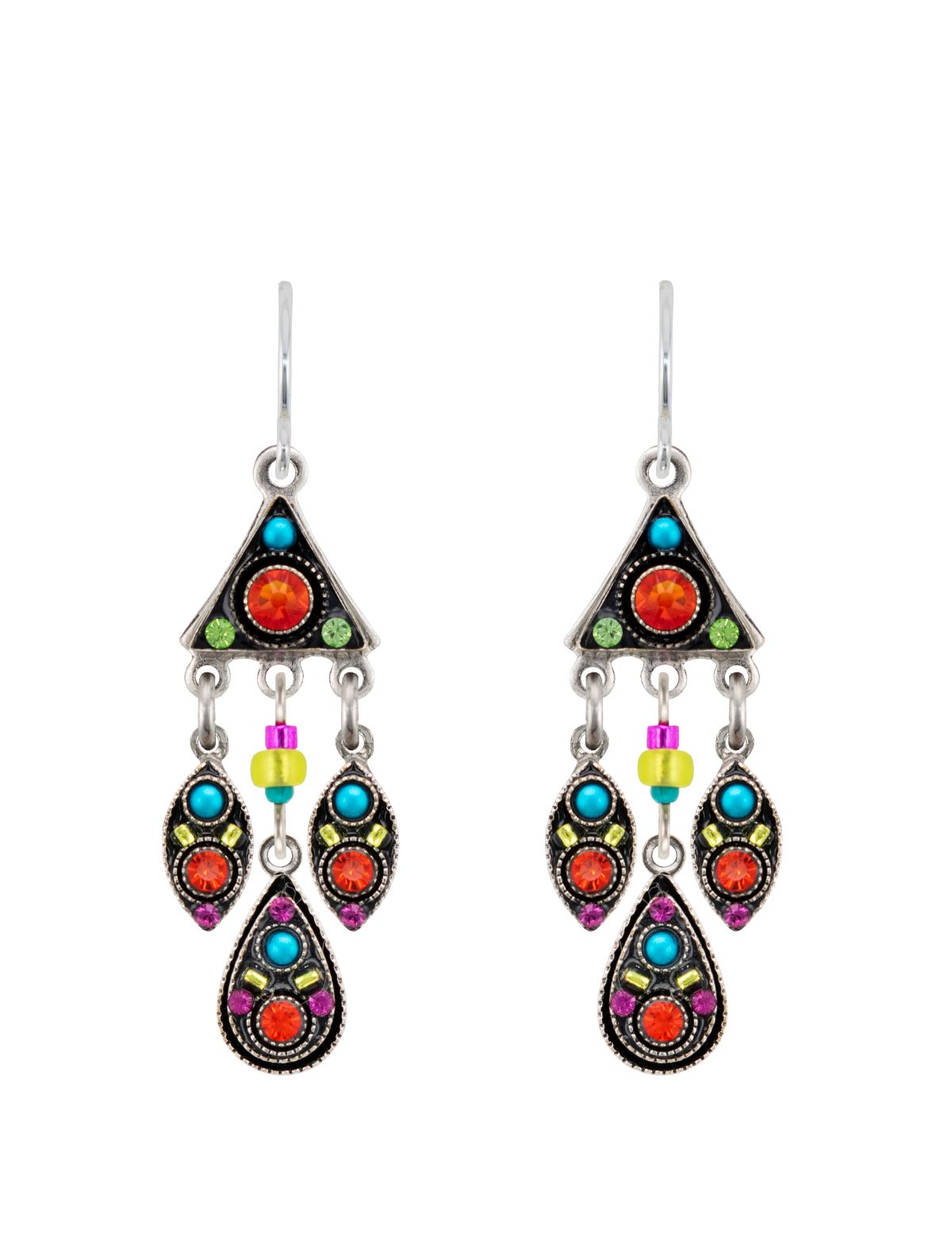 E391-MC Linear Three Drops Earrings-Multicolor