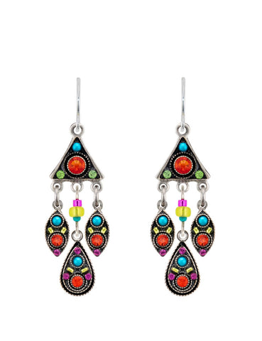 E391-MC Linear Three Drops Earrings-Multicolor