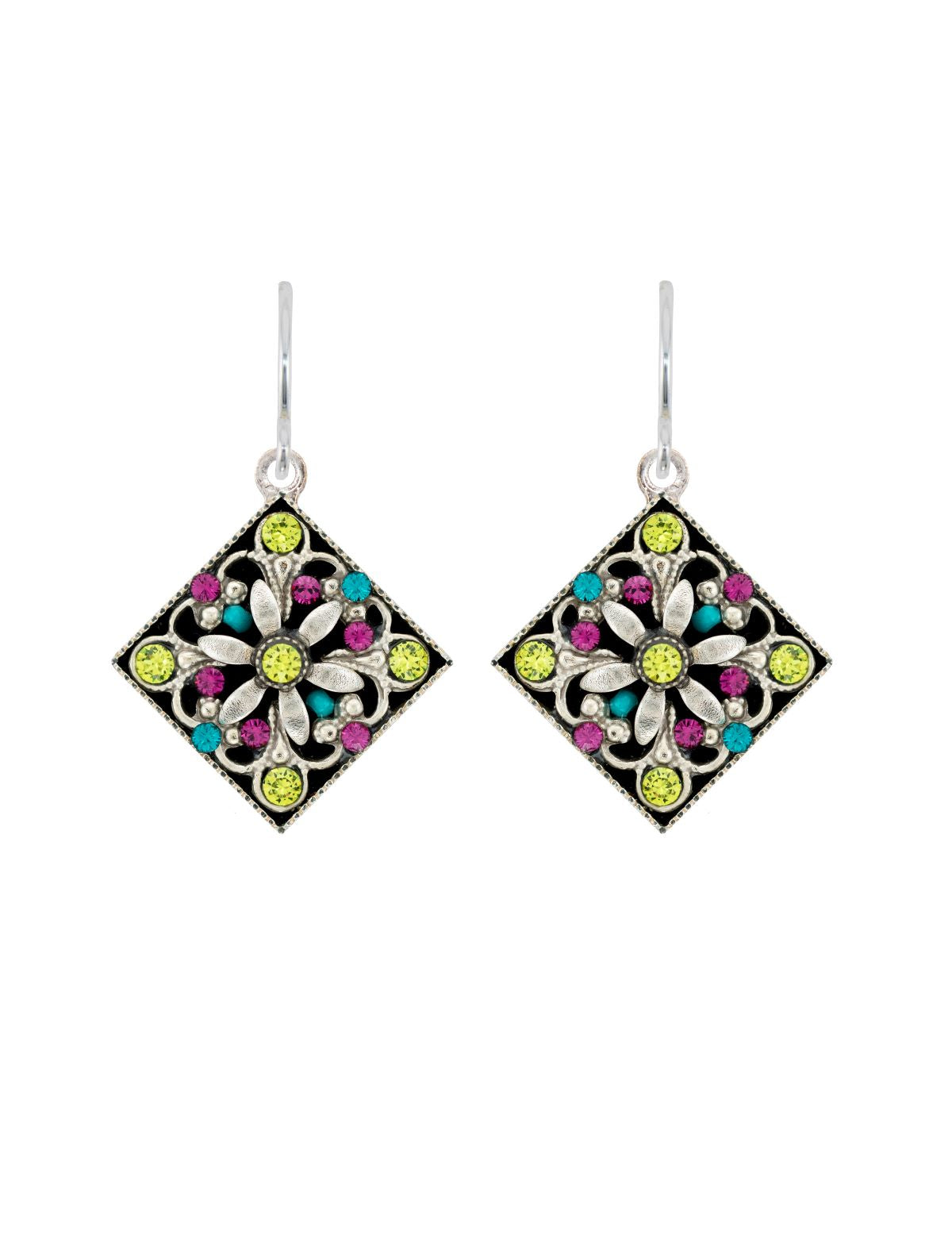 E397-CG Diamond Shaped Filigree Earrings-Citrus Green