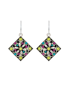E397-CG Diamond Shaped Filigree Earrings-Citrus Green