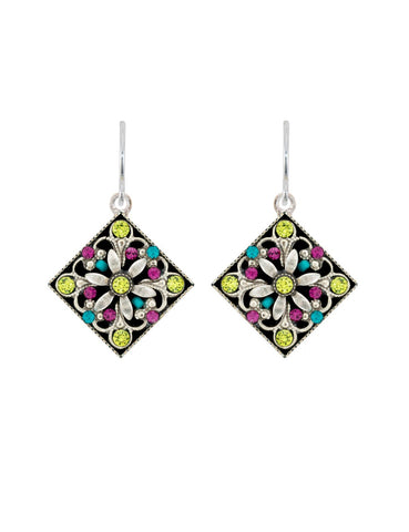E397-CG Diamond Shaped Filigree Earrings-Citrus Green