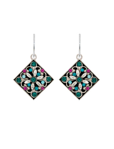 E397-EM Diamond Shaped Filigree Earrings-Emerald