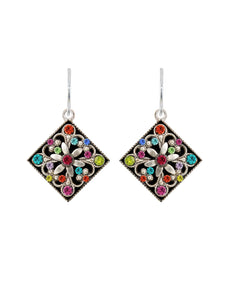 E397-MC Diamond Shaped Filigree Earrings-Multicolor