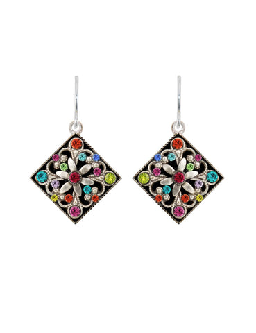 E397-MC Diamond Shaped Filigree Earrings-Multicolor