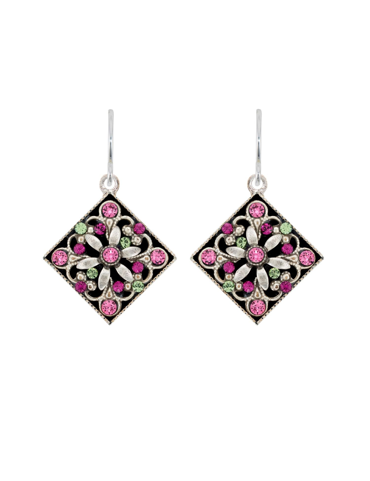 E397-ROSE Diamond Shaped Filigree Earrings-Rose