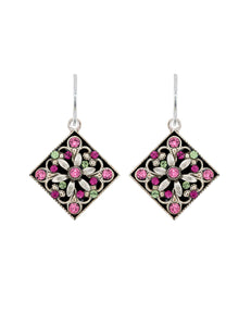 E397-ROSE Diamond Shaped Filigree Earrings-Rose