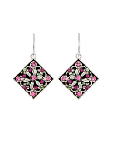 E397-ROSE Diamond Shaped Filigree Earrings-Rose