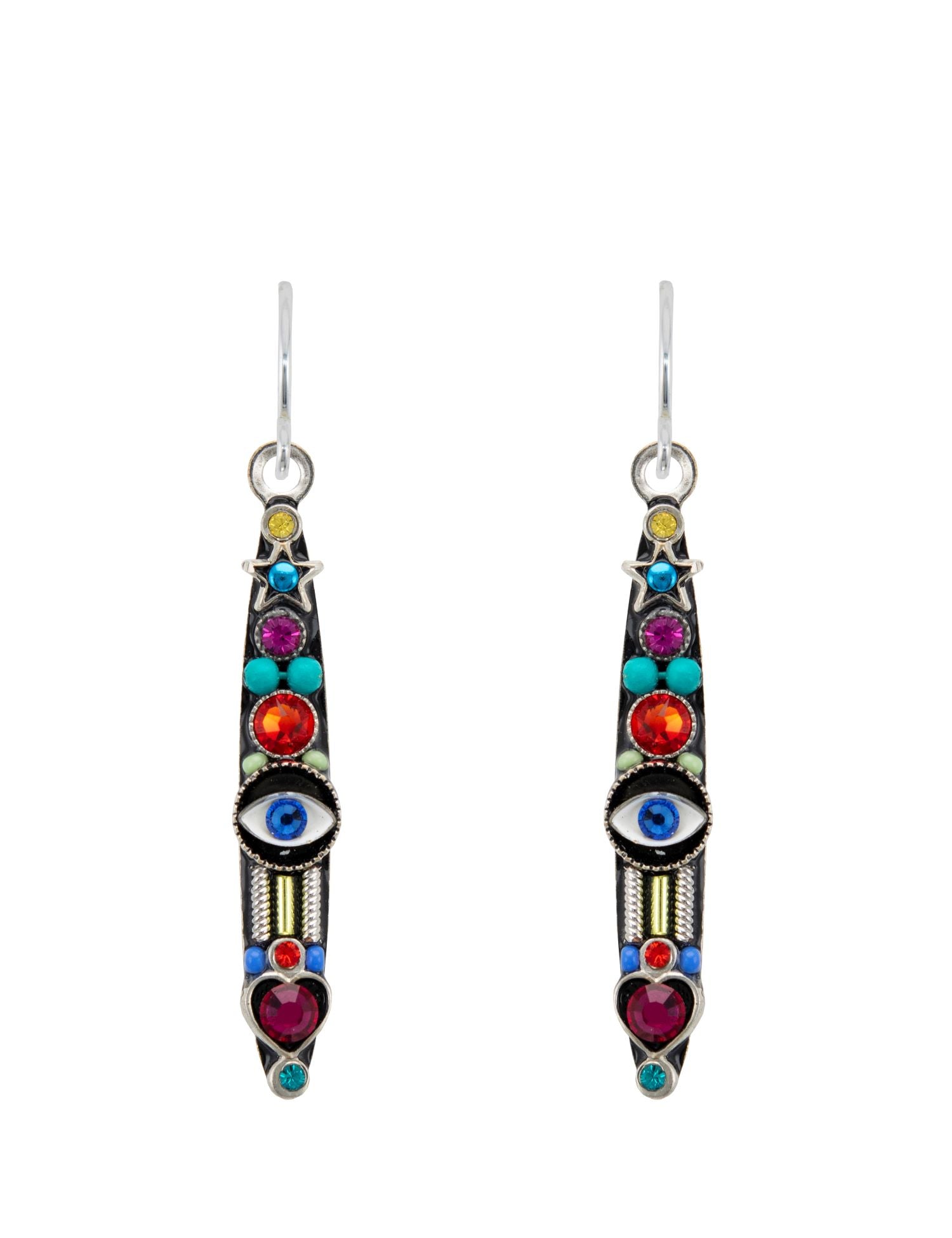 E406-MC Skinny Talisman Earrings-Multicolor