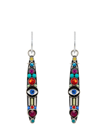 E406-MC Skinny Talisman Earrings-Multicolor