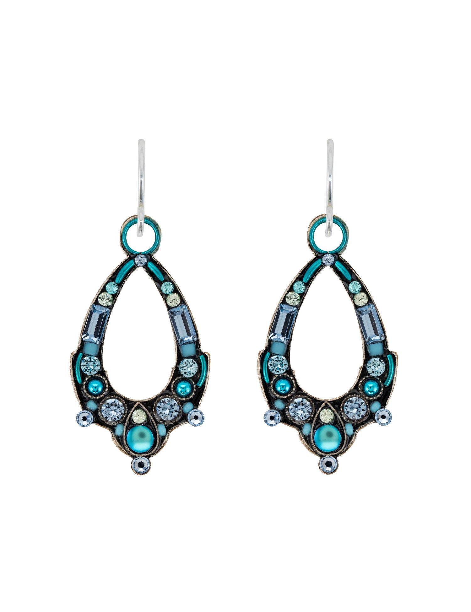 E414-LB Moonlight Oval Hoop Earrings-Light Blue