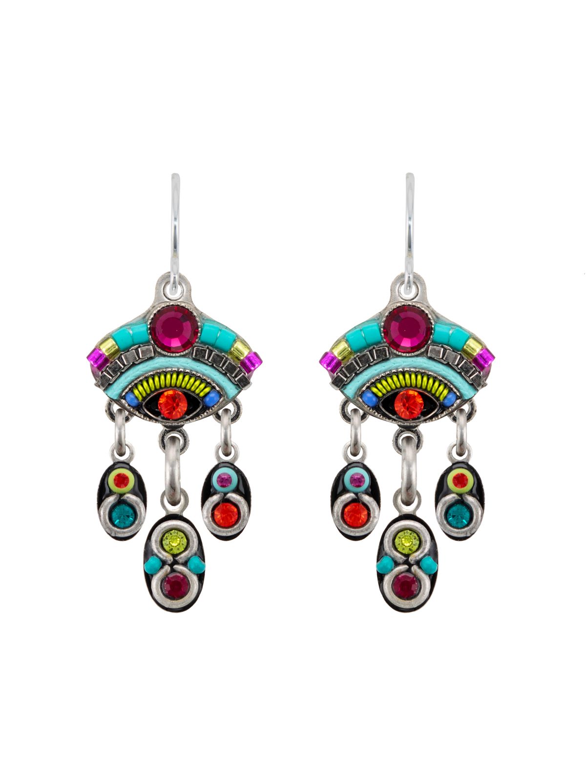 E415-MC Oval Earrings w/Drops-Multicolor