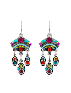 E415-MC Oval Earrings w/Drops-Multicolor