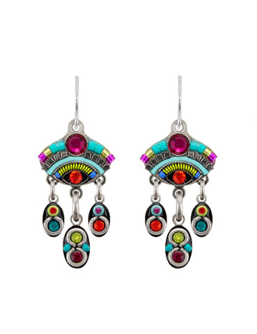 E415-MC Oval Earrings w/Drops-Multicolor