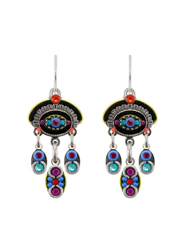 E417-MC Oval Earrings w/Drops-Multicolor