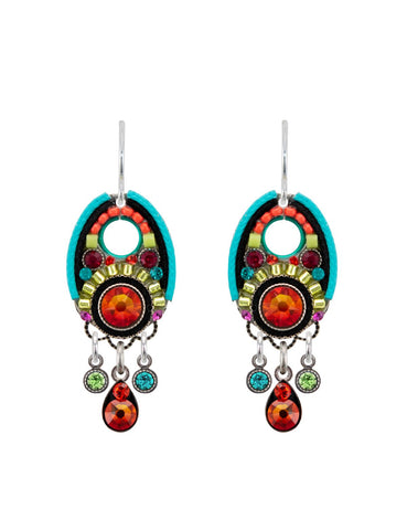 E418-MC Oval Earring w/Drops-Multicolor