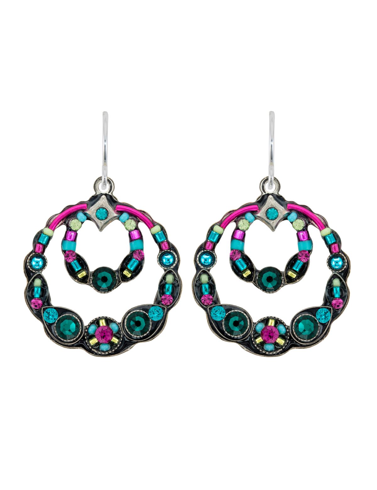 E419-EM Scalloped Hoop Earrings-Emerald