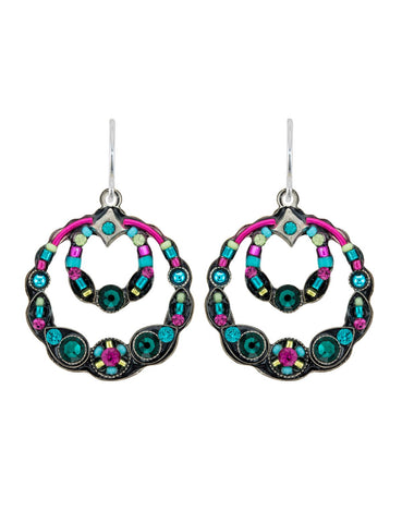 E419-EM Scalloped Hoop Earrings-Emerald