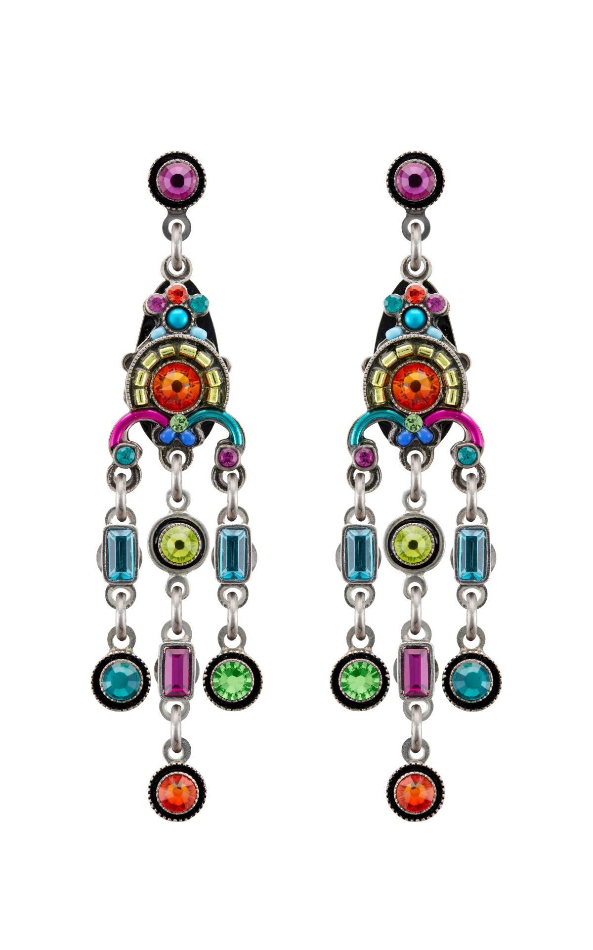 E421P-MC Linear Chandelier Earrings w/Post-Multicolor