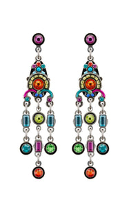 E421P-MC Linear Chandelier Earrings w/Post-Multicolor