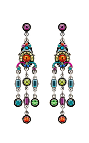 E421P-MC Linear Chandelier Earrings w/Post-Multicolor