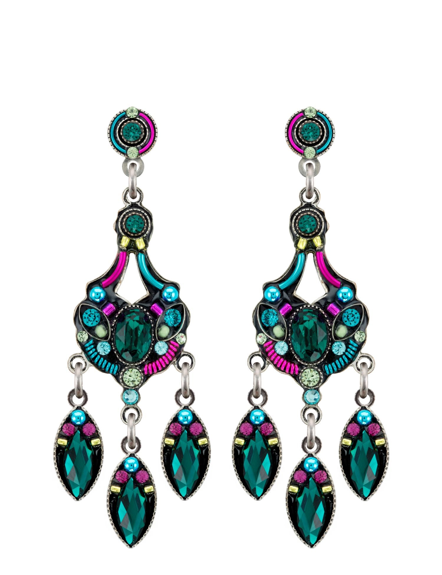 E422P-EM Chandelier Earrings w/Post-Emerald