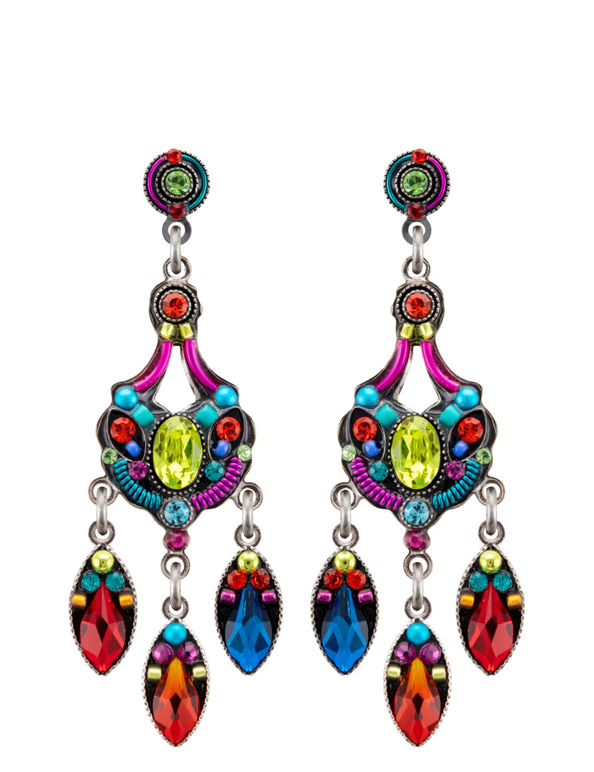 E422P-MC Chandelier Earrings w/Post-Multicolor