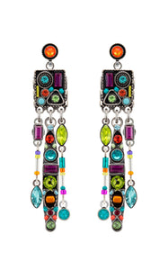 E423P-MC Linear Chandelier Earrings w/Post-Multicolor